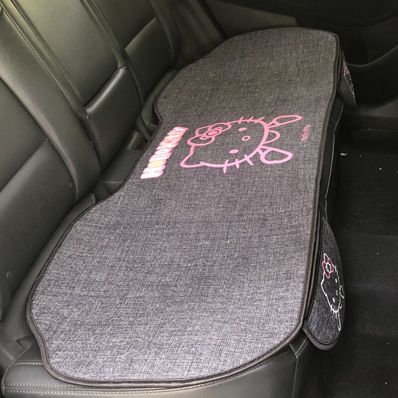Rear car seat cushion cotton linen four seasons universal car mat cartoon linen non-slip seat cushion cute women's car interior supplies
