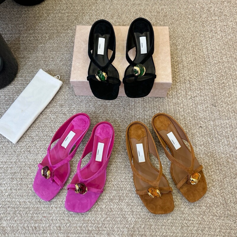 Tts Genuine Leather Kitten Heel Open-Toe Thong Sandals with Gemstone Low Heel, Versatile Vacation Flip-Flops, Beach Shoes