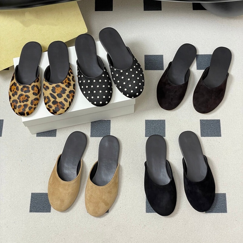 Tts 26 New Style Genuine Leather Closed-Toe Mule Half-Slippers Minimalist Style Suede Casual Flat Slippers for Women Tts 26 New Style Genuine Leather Closed-Toe Mule Half-Slippers Minimalist Style Suede Casual Flat Slippers for Women
