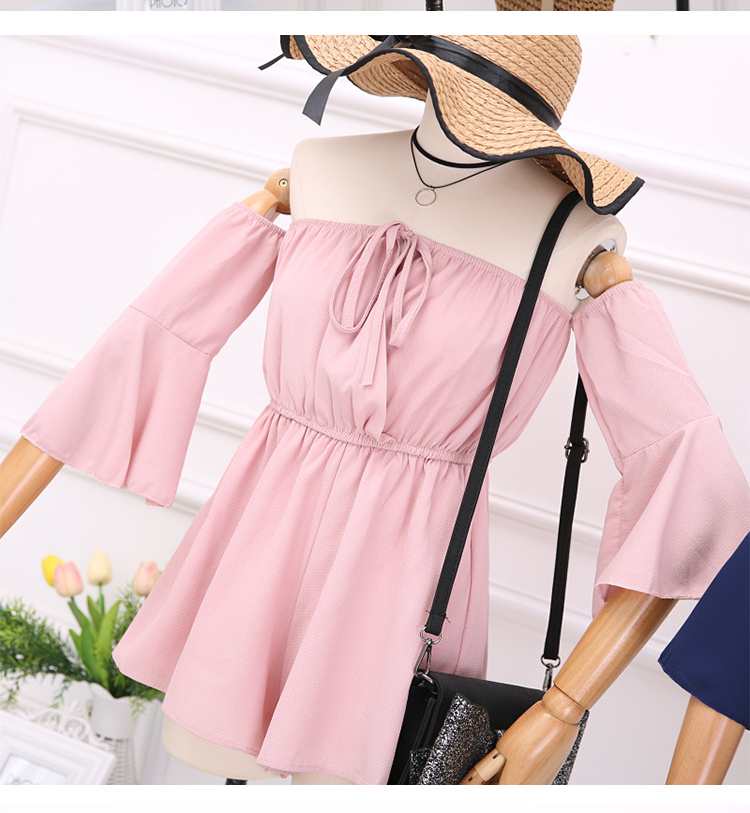 2018 mùa hè mới phong cách kỳ nghỉ màu rắn từ cổ áo quây trumpet tay áo eo tie jumpsuit bãi biển váy quần 	váy ôm eo xòe	
