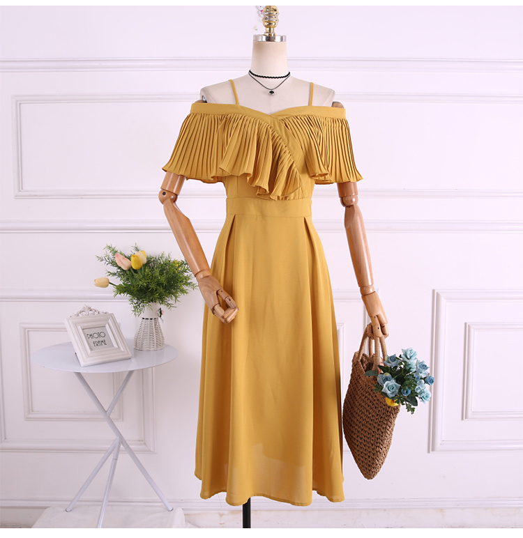 Mùa hè 2018 phiên bản Hàn Quốc của những quý cô khí chất mới xếp li quây từ cổ áo sling trong chiếc áo dài nữ 	váy hạ eo	