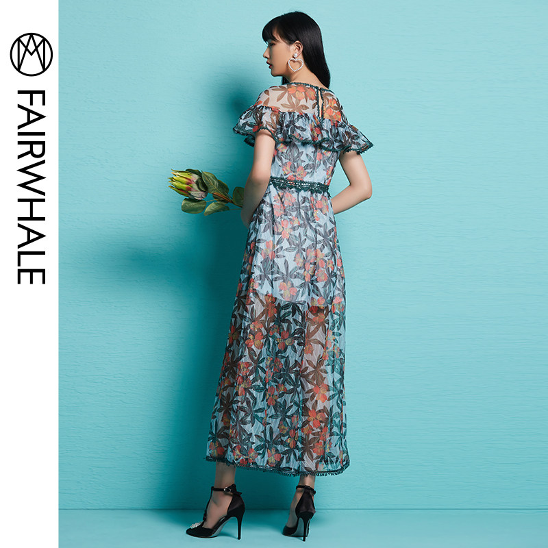 Fairwhale 马克华菲 19年新款 一字肩蕾丝荷叶边连体裤裙 天猫优惠券折后￥219包邮（￥369-150）