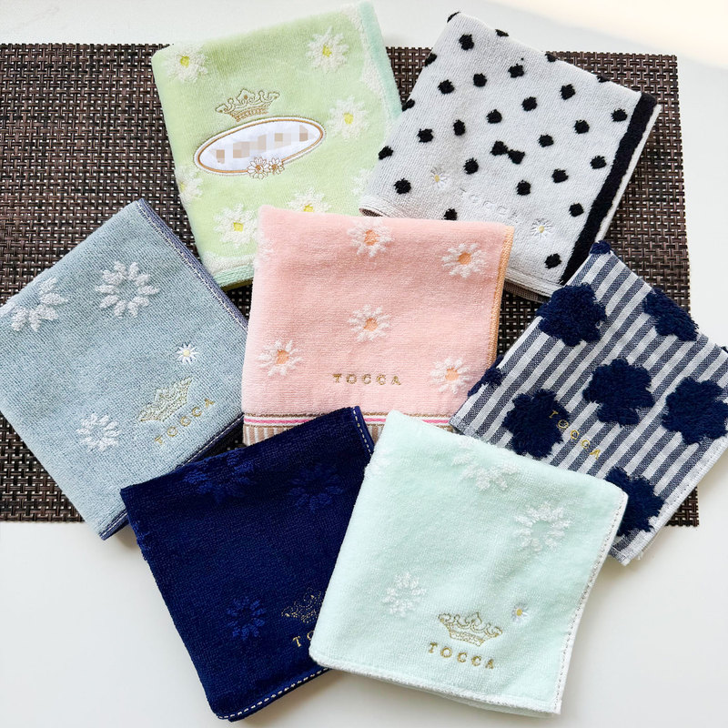 Exported to Japan, T0*A Brand Crown Pure Cotton Embroidered Handkerchief 28cm Small Square Towel, Face Towel, Soft and Absorbent Terry Cloth