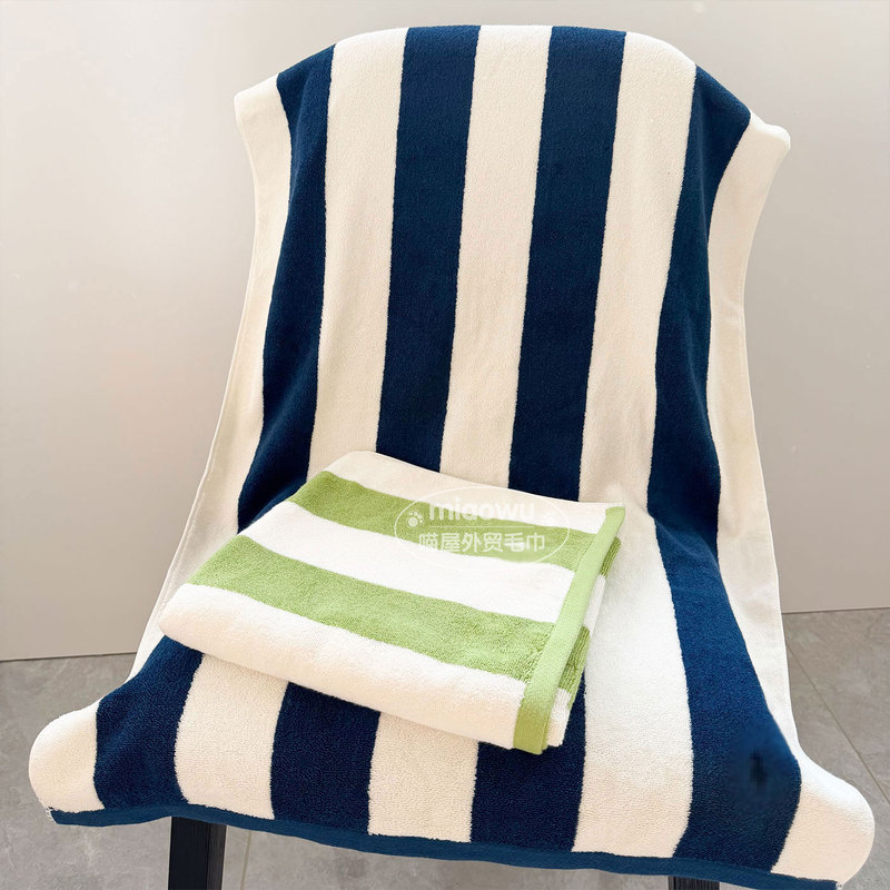 Export Japanese Order Striped Pure Cotton Pony Embroidered Bath Towel Couple Style Household Bath Towel Soft Terry Bath Towel