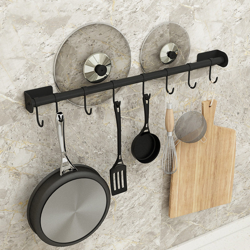 Kitchen stainless steel hanging rod shelf Wall-mounted punch-free hook row hook Spatula shovel pylons Knife rack storage shelf