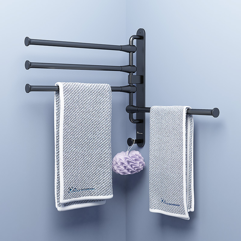 Augie Towel Rack Free From Punching Space Aluminum Toilet Bathroom Shelf Folding Swivel Active Towel Rod Double Rod-Taobao