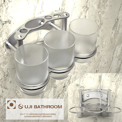 Oji space aluminum three-cup toothbrush holder Toothbrush mouthwash cup holder Toothpaste holder Movable tooth cup holder Wash cup bathroom