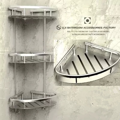 OGI space aluminum triangle basket Bathroom shelf Powder room triangle rack Toilet corner mesh basket with hook