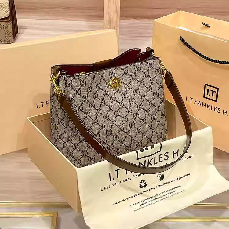 Genuine Leather Fashion Women's Bag, Designer Commuter Tote Bucket Bag, 2026 New Model, Single Shoulder Crossbody Mom Bag
