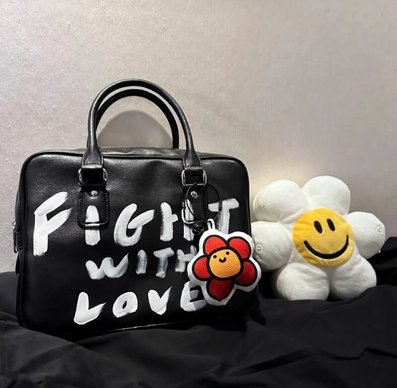 Black Lettering Hand-Drawn Graffiti Bag Cdg Style Handbag Girl Limited Edition Japanese Casual Square Handbag