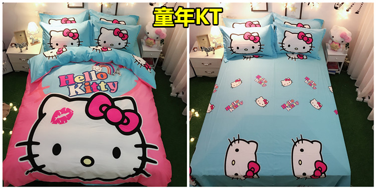 Cotton Hello Kitty bốn mảnh cô gái tim quilt cover sheets cotton phim hoạt hình kt mèo trẻ em giường trampoline ba mảnh