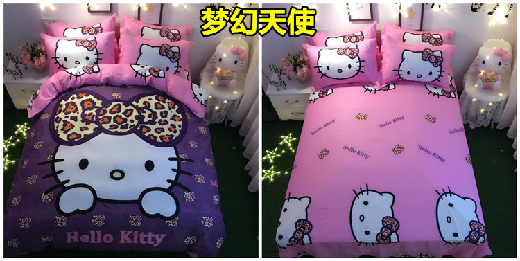 Cotton Hello Kitty bốn mảnh cô gái tim quilt cover sheets cotton phim hoạt hình kt mèo trẻ em giường trampoline ba mảnh