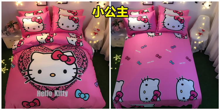 Cotton Hello Kitty bốn mảnh cô gái tim quilt cover sheets cotton phim hoạt hình kt mèo trẻ em giường trampoline ba mảnh