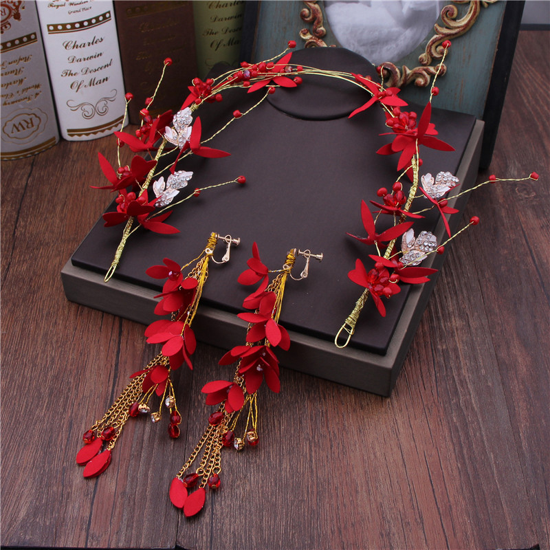 Bridal Head Accessories Senteal Super Fairy princess sweet and Korean style red wedding hair accessories Toast Accessories New 2018