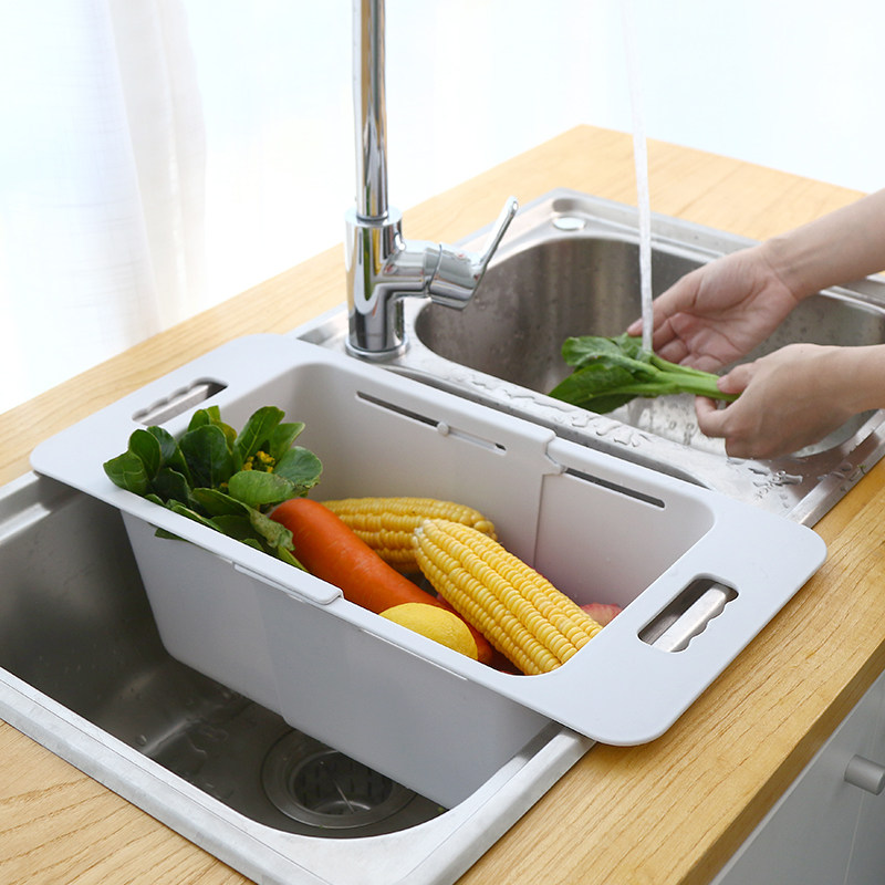 Deepening Kitchen Retractable Sink Drain rack Water filtration Leaching basket Multi-functional plastic Dish Rack Fruit Wash Basin