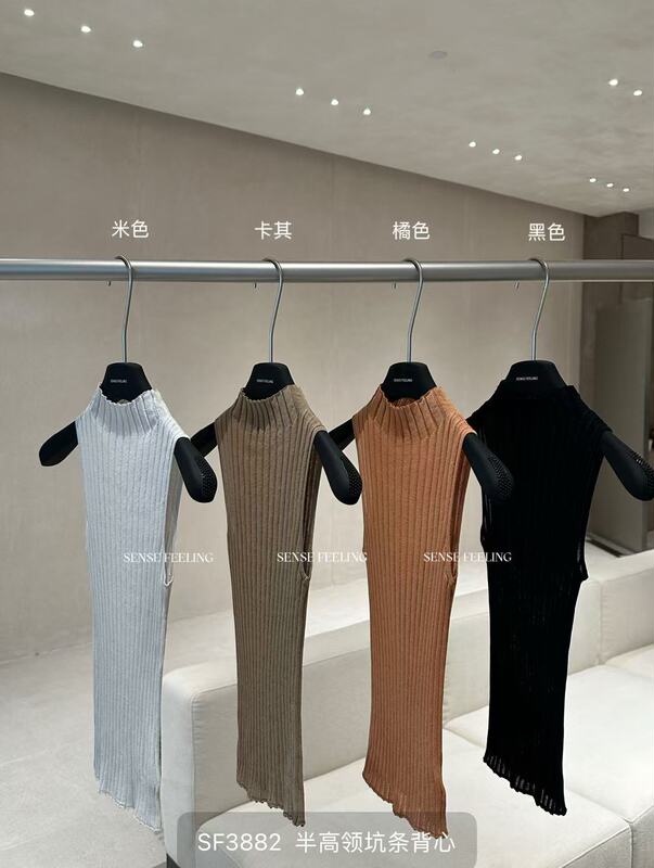 Sensefeeling2026 Autumn Simple High-Neck Slim-Fit Pullover Knit Sweater Ribbed Sleeveless Women's Top