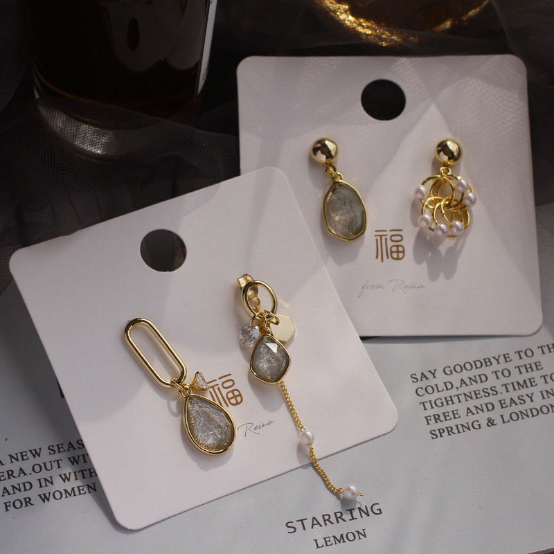 Advanced Grey 925 Pure Silver Ear Needle Cold Sens Wire Drawing Silver Grey Gem Pearl Zircon Earring Earrings Earrings