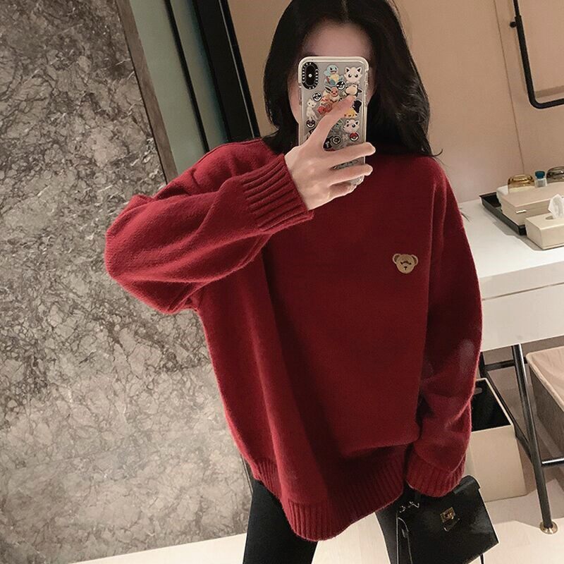 sandro Moscoloni New Year Christmas Red Sweater Lazy Winter Knitted Tops