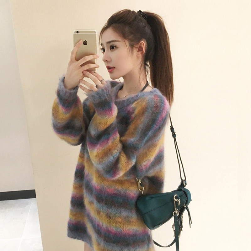 sandro moscoloni loose thin pull-over mohair sweater medium and long version of autumn and winter base sweater women
