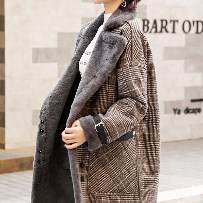 sandro moskoloni plus suede thickened plaid woolen coat female winter lamb sweater coat in long version