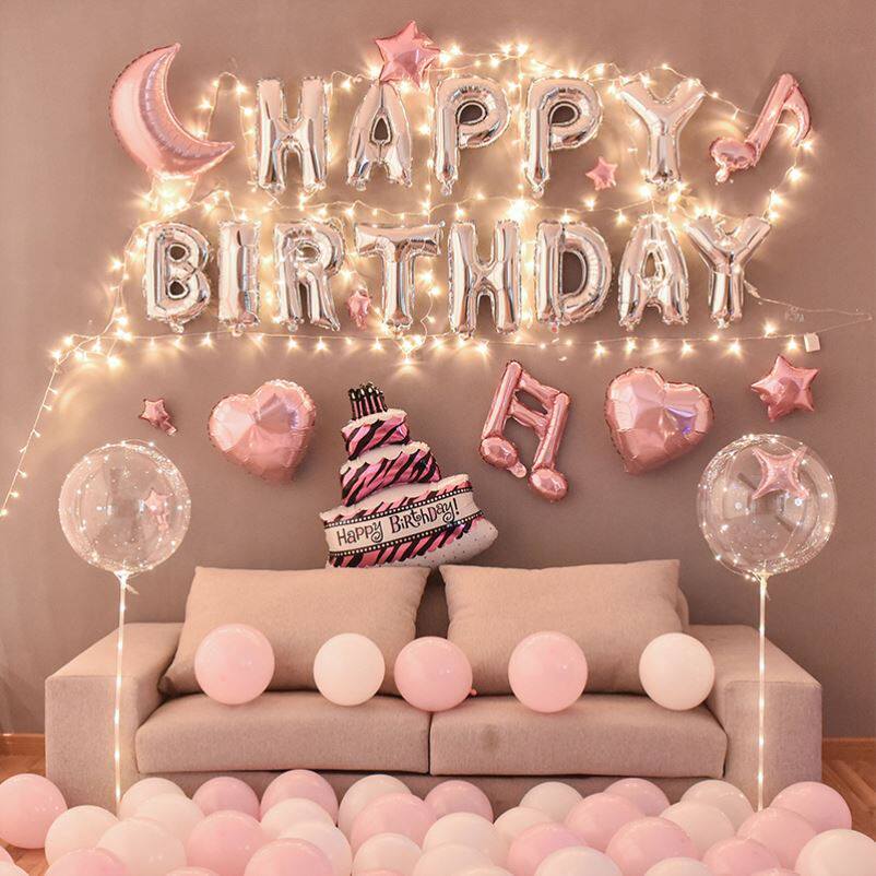 Birthday decoration scene layout goddess hotel birthday wall decoration supplies net red balloon jewelry surprise happy decoration