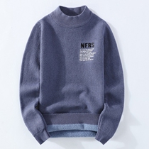 Chao brand new plus velvet thick sweater mens half high collar sweater trend letter sweater warm clothes base shirt