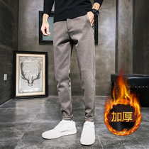 Tide brand woolen pants men thick Korean version of Joker small pants slim trend temperament business casual pants solid color trousers