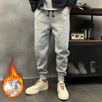 Tide brand 2021 new autumn winter sports pants men slim foot casual pants Korean version plus velvet pants loose long pants