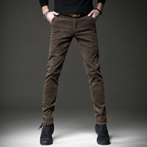 Hong Kong Tide Card Autumn Winter New Light Core Suede Mens Pants Han Version Sashimi Trend Casual Long Pants Big Code Small Footed Pants Down Pants