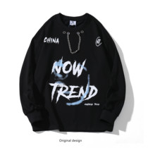 Tide Card Personality High Street Sweatshirt Male and American Alphabet Printed Loose long sleeves Tins The streets hit the bottom of the clothes