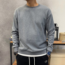 Tide-card spring-autumn plus suede fake two-man Korean version of the body round neckline jacket head thickened pure color casual beating undershirt tide