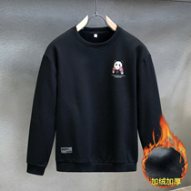 Tide card cartoon panda print sweater men 2021 autumn and winter plus velvet padded round neck long sleeve Korean version of Joker top