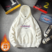 Tide brand fun text printed sweater men 2021 hooded harbor wind ins autumn winter plus velvet padded jacket