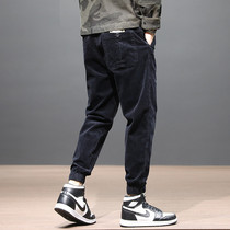 Hong Kong Chao brand corduroy overalls mens thick drawstring casual pants loose leggings trendy Joker Haren pants