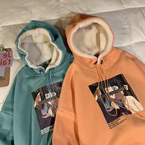 Hong Kong Tide Cards Winter New Lamb Sweaty hats Mens Korean version plus velvet Thickened Personality Loose Lovers Coats