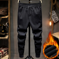 Tide brand letter embroidered leg pants men plus velvet leggings sweatpants casual pants loose size Korean Haren pants