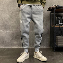 Boarder bunches pants men sashimi with casual long pants small feet plus suede thickened knit sports pants with tight waistline