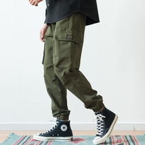 Chaoyu Wenle overalls mens spring and autumn multi-pocket Joker leg pants loose closing solid color casual leggings