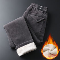 Tide brand 2021 autumn and winter corduroy pants men plus velvet padded casual pants straight loose business stripies long pants