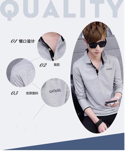 Mùa thu nam Áo thun dài tay Áo sơ mi hàng đầu Slim Fit Nam giới Áo sơ mi cộc tay áo khoác thun nam