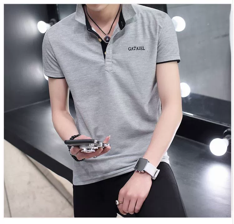 Mùa hè cổ áo ngắn tay t-shirt nam thanh niên rắn màu ve áo nửa tay áo quần áo cotton T men chì t-shirts áo thun nam polo