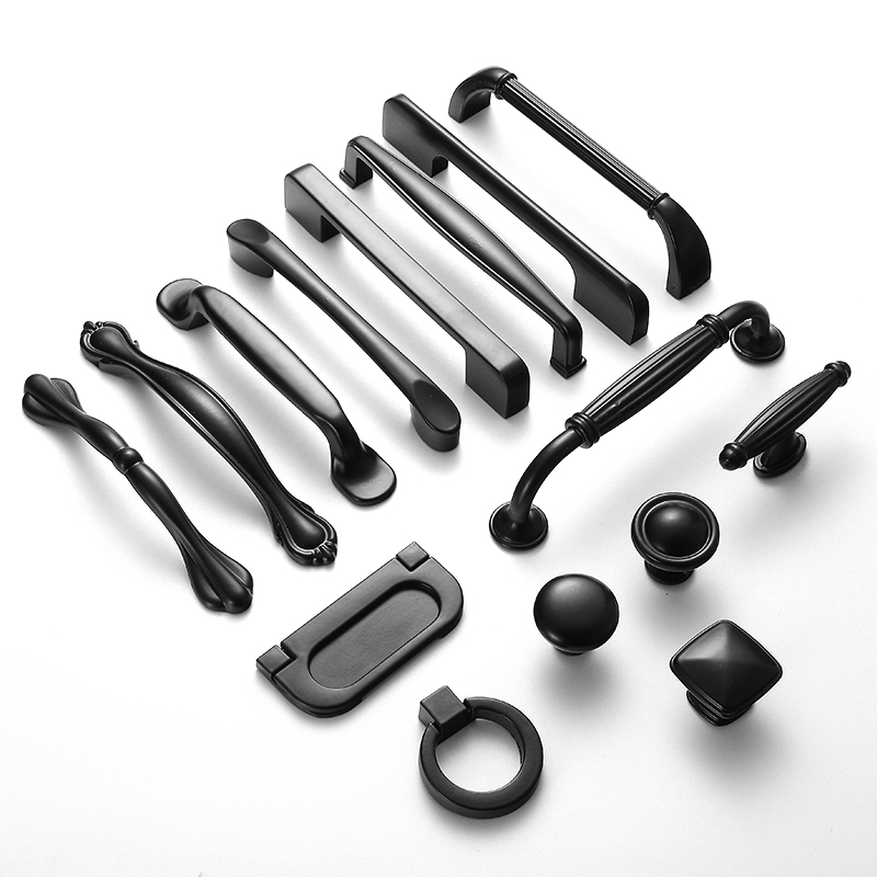 American drawer cabinet door handle modern minimalist cabinet wardrobe shoe cabinet handle Eurostyle black single-hole furniture handle 