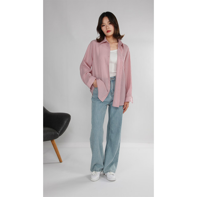 Four-color 2023 spring and summer new lapel pleated long-sleeved shirt women's all-match single wear bottoming formal casual shirt