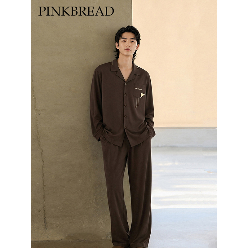 Pima Couple's Long-Sleeve and Long-Pants Pajamas 2026 Autumn and Winter Pure Cotton Simple Men's Home Wear Set That Can Be Worn Outside