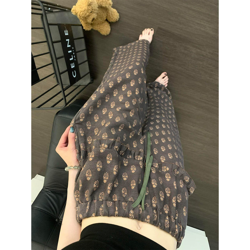 Japanese Gp&Jp Retro High-End Design Printed Sleep Pants for Women, Summer Drapey Loose Versatile Long Pants, Home Pants Japanese Gp&Jp Retro High-End Design Printed Sleep Pants for Women, Summer Drapey Loose Versatile Long Pants, Home Pants