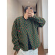 Dannyandzee spring retro loose green checkerboard contrast plaid collarless fur edge jacket for men