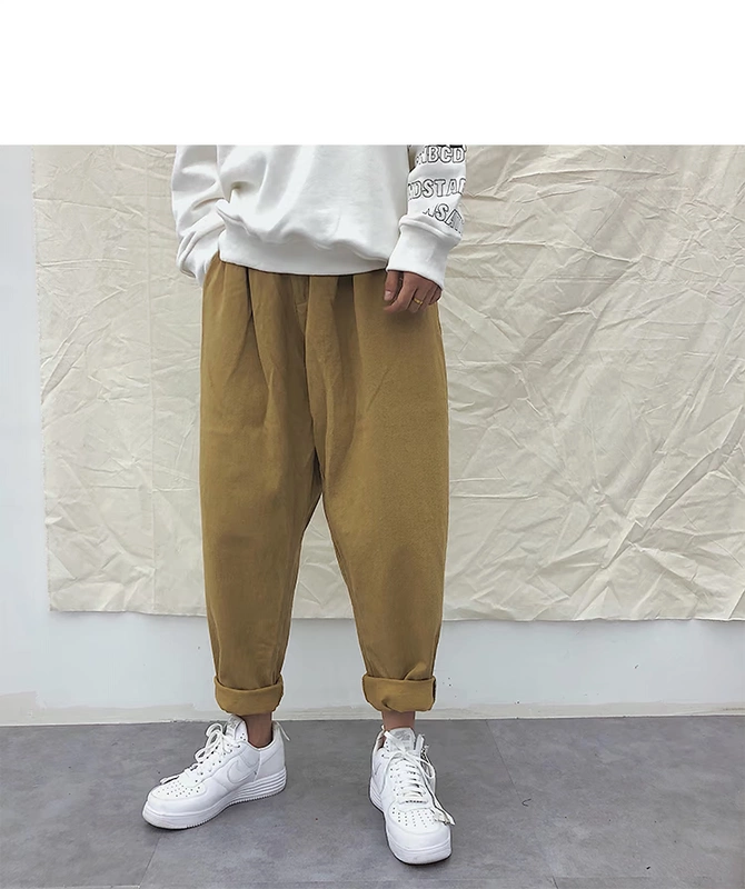 Danielandzee 18 mùa thu hoang dã co giãn eo micro-span lỏng nước rửa quần rắn màu vải quần thường quần thô nam