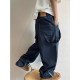 Dannyandzee summer versatile navy blue linen topstitch streamers curled straight pants trousers overalls for men