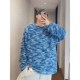 Dannyandzee spring retro gradient color mixed color collarless loose furry long-sleeved T-shirt men's bottoming shirt couple