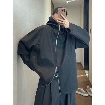 Dannyandzee Spring Vintage Cool Black Hooded Pu Leather Silver Zipper Windproof Jacket for Men ins